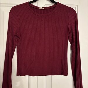 Women's Ribbed Long Sleeve Top - Red